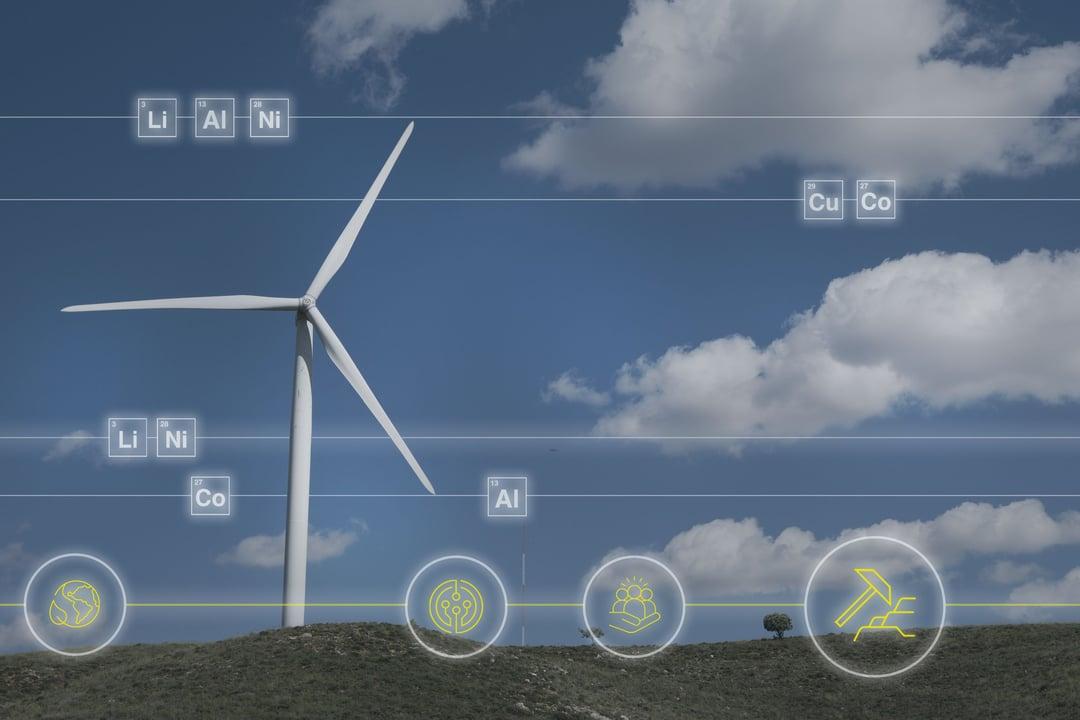 Wind turbine in green landscape 